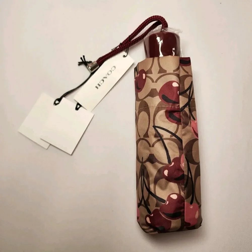 NWT COACH CZ929 MINI UMBRELLA UV PROTECTION SIGNATURE CHERRY